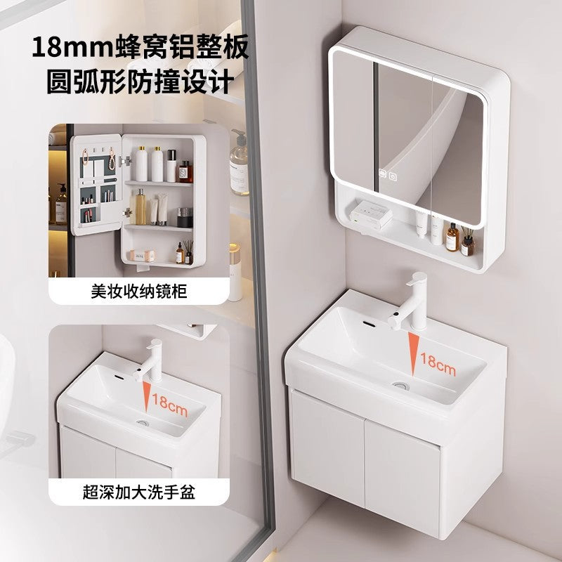 Small apartment circular arc bathroom cabinet deepened wash basin space honeycomb aluminum washbasin cabinet combined toilet washbasin