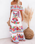 independent station new arrivalfashion spring summer one shoulder red flower printing long swing dress for women