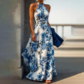 cross-border e-commerce women's fashion: european and american summer new arrivals - elegant and stylish printed maxi dress with a flowy skirt
