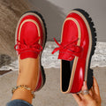 Plus size women's british style loafers -  spring/autumn new collection - shiny chunky heel bow detail casual shoes