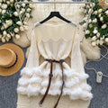 Pure desire hot girl heavy industry fur patchwork cut outlong sleevesknittingtops women's fashion straps waist classysensesweater