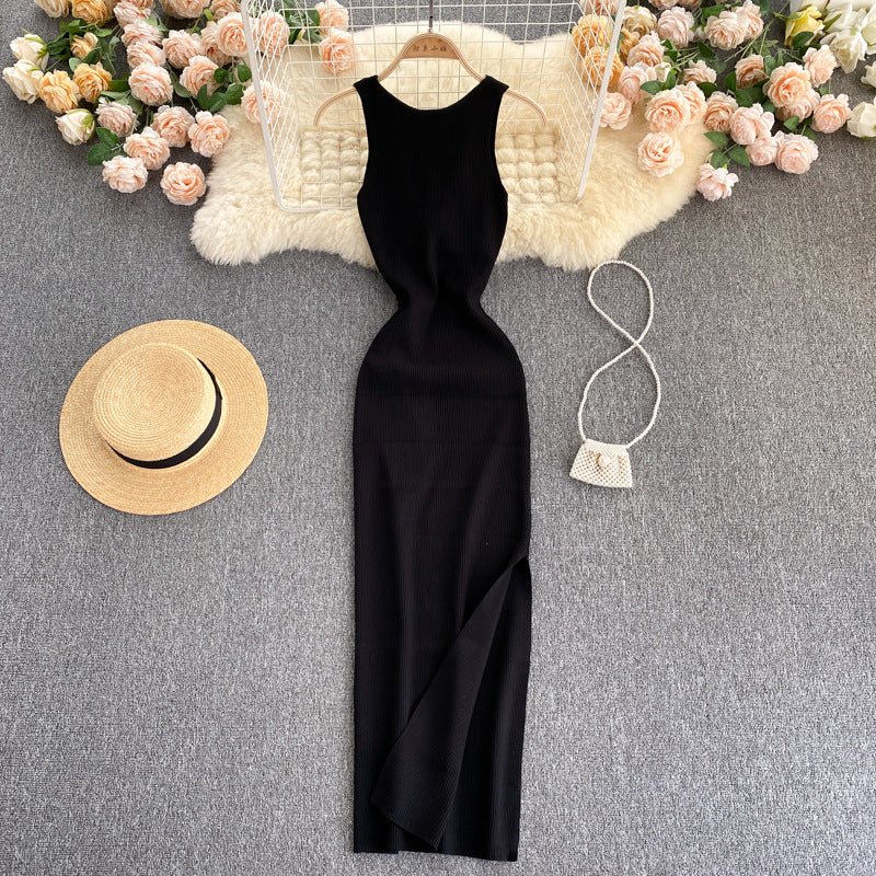 European and american style ins women's summer new sexy twist knot cleavage-enhancing hollow-out fashion two-way knitted dress