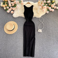 European and american style ins women's summer new sexy twist knot cleavage-enhancing hollow-out fashion two-way knitted dress