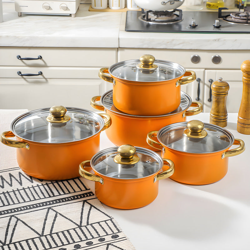 stainless steel 10-piece pot set, soup pot, uncoated pot, milk pot, double ear handle, boiler stove neutralpots