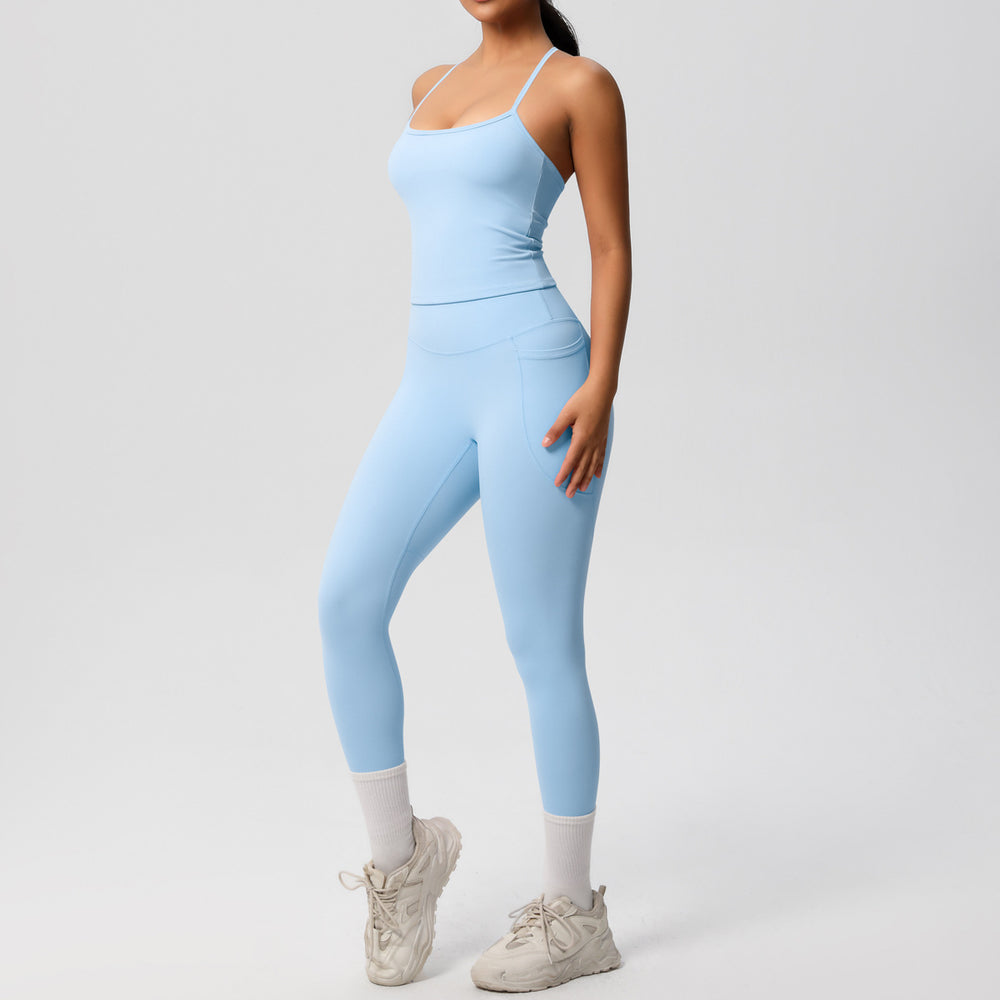 fashion tight yoga brushed vest sports casual outdoor running fitness yoga clothes two-piece set for women