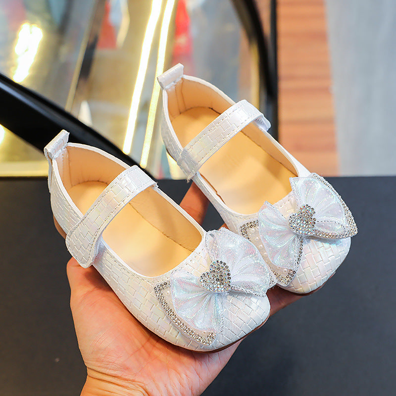 Preppy stylekidsflats square toe springk-style big bowsgirl children's leather shoes k-stylenew arrival
