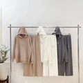 Autumn/winter european & american style letter jacquard knit hoodie top + high-waisted drapey wide-leg pants casual two-piece set