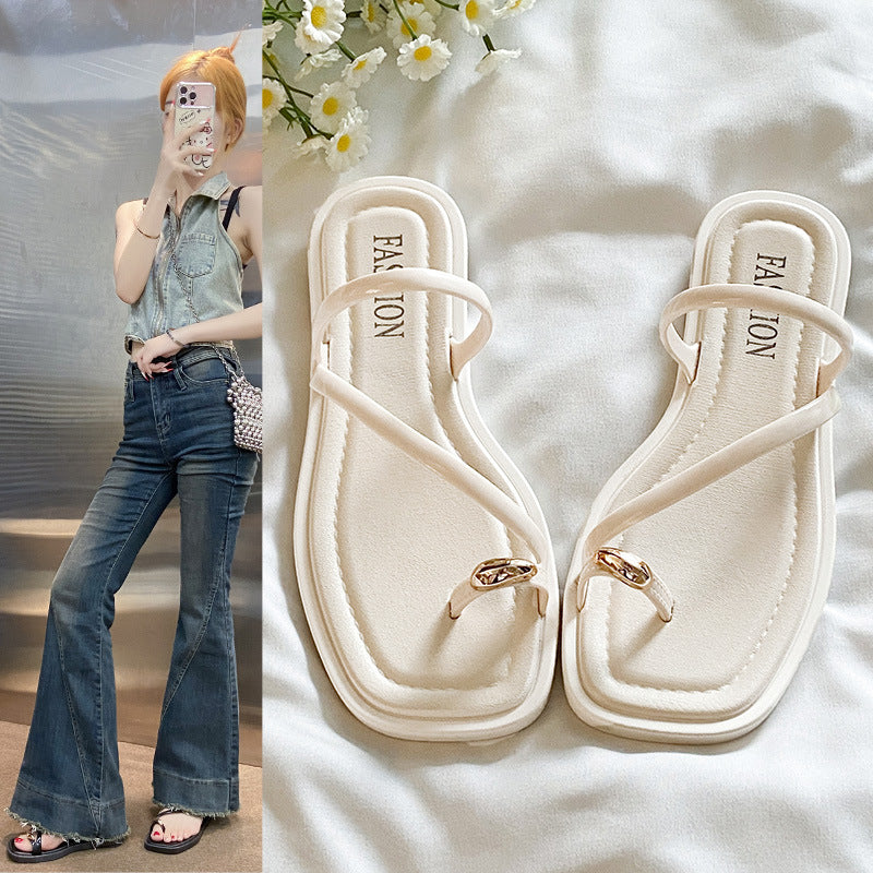 Flatsfrench ring surface sandals toe slippers fairy shoes outweareasiest for matchnew arrival summer vacation beach sandals