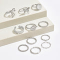 European and american cross-border minimalist retro floral butterfly ring set - elegant, versatile, metal plain band stackable jewelry for women