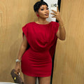 European and american cross-border women's fashion:  summer new arrival - elegant pleated design, slim-fit red mini dress
