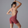 fashion butt lift high elastic tight fitness sports yoga wear cross back no embarrassing line shorts jumpsuit