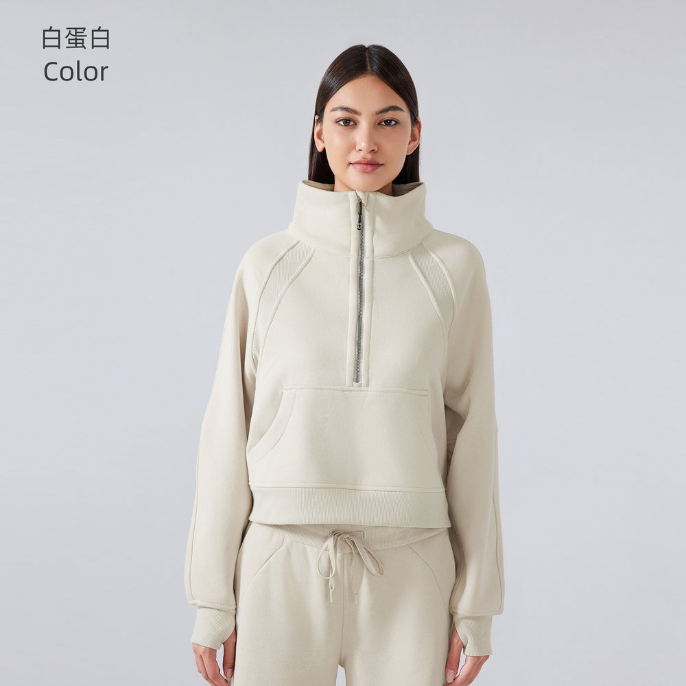 Half-zip high stand collar pullovertops women's fall and winternew arrivaloutwearheattech fleece thickened sports sweatshirtdaw150
