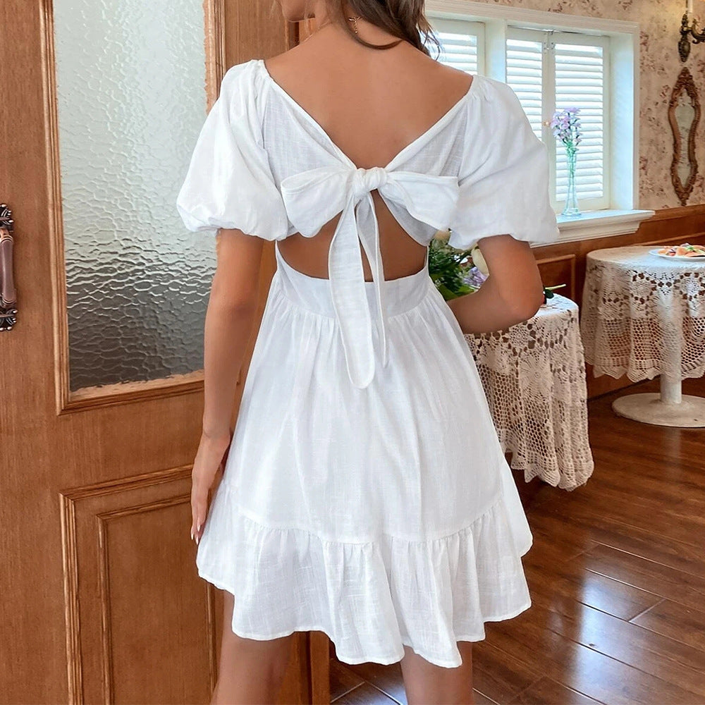 european and american women's clothing  summer  new sweet & chic office-ready backless mini dress