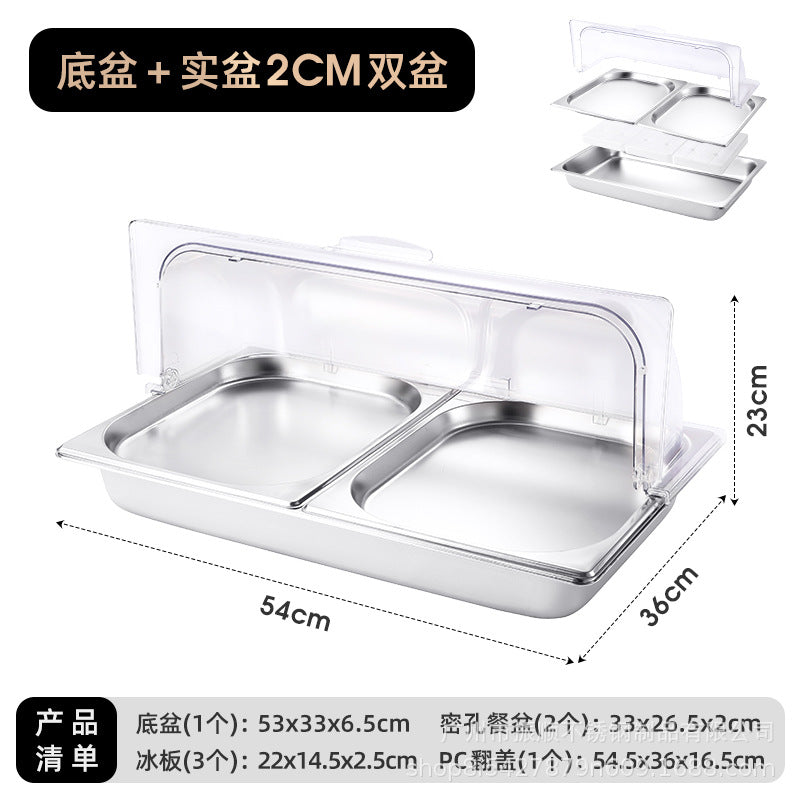 Stainless steel braised meat drain tray - commercial-grade display plate with lid for hotels, cafeterias, restaurants, and sushi restaurants - keeps food fresh and cold