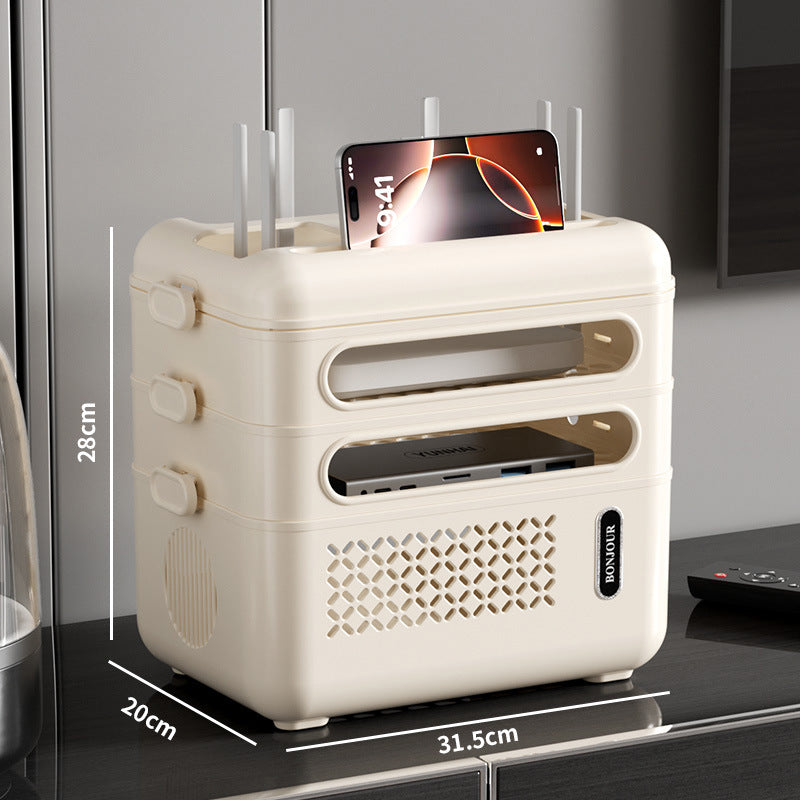 wifi router storage box, household multi-function shelf, plug-in board, charging cable, finishing box, large-capacity storage box.