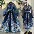 Vintage ethnic lantern sleeve printed dress - women's summer stand collar, slimming a-line maxi dress - elegant & chic