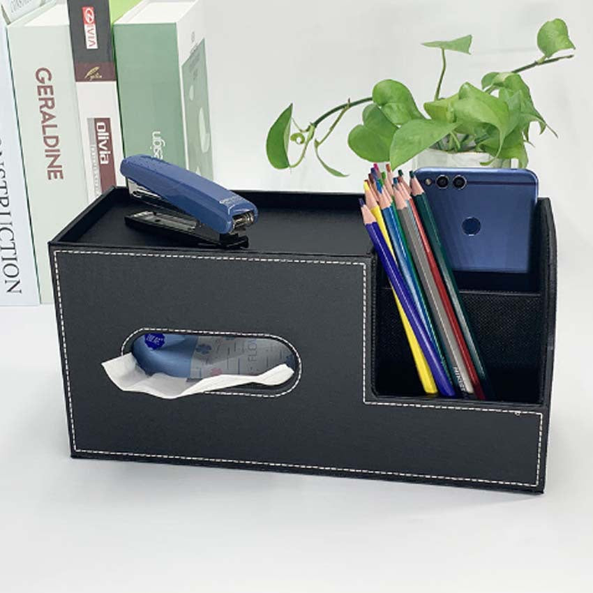 Desktop office storage box Organizer business card box, household with drawer finishing box Creative leather pen holder
