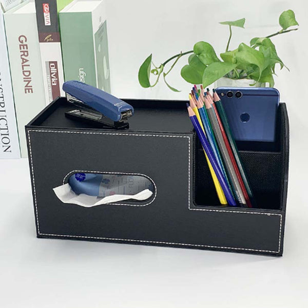Creative Multifunctional Leather Tissue Box, Desktop Remote Control Storage Box Organizer, Fashion Carton Pen Holder