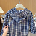 Kids' hooded jacket - new spring/autumn collection - boys' casual top - trendy baby plaid hooded shirt - stylish korean fashion