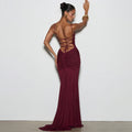 Amazon  summer new arrival: elegant solid color sleeveless bandeau maxi dress with tie-up back and figure-hugging design