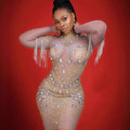 supply elastic mesh hot diamond rhinestone tassel sexy silmcustom performance costume evening dress