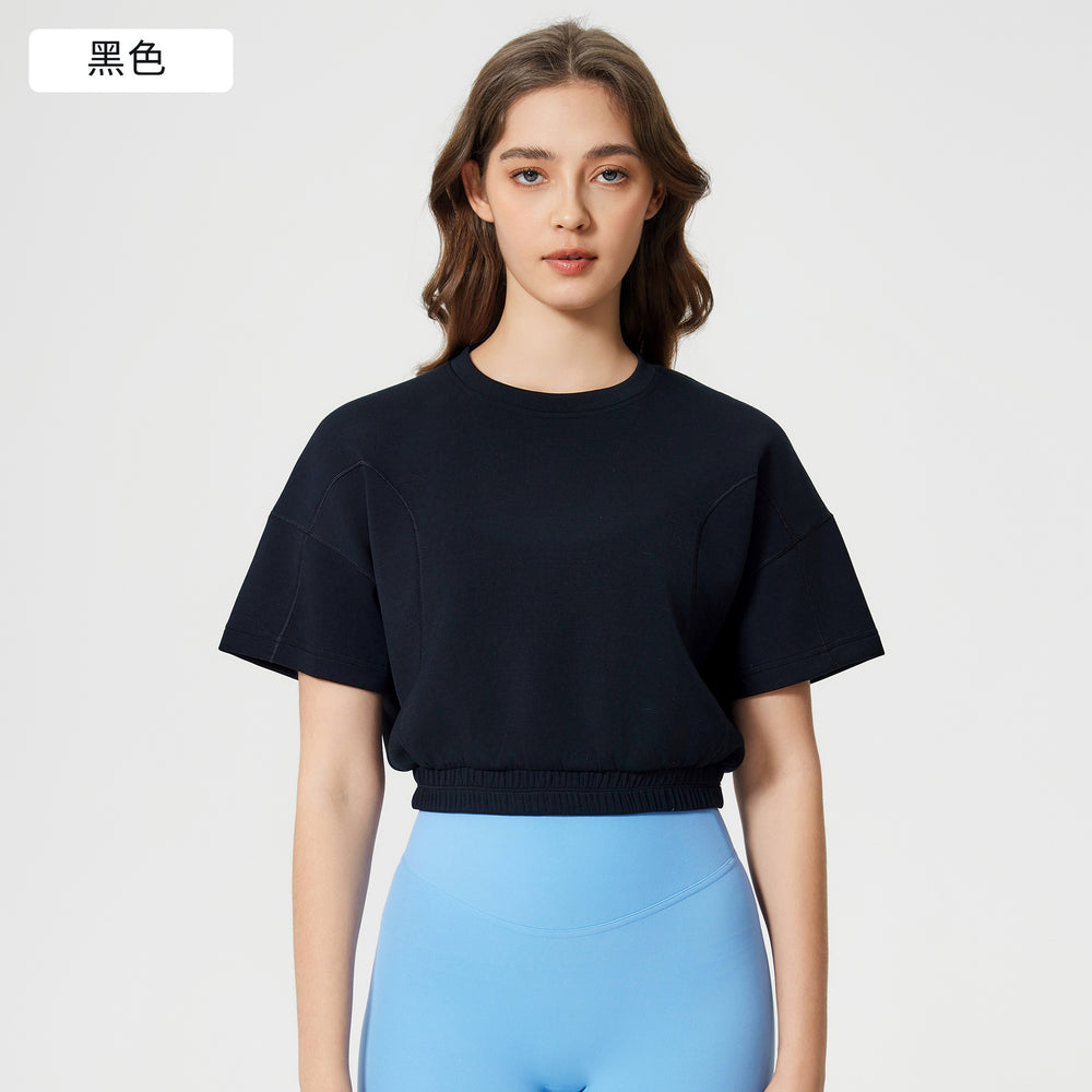 Summer air layer yoga top - women's cropped short sleeve - trendy & versatile fitness activewear tee - d25025