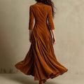 european and american women's clothing  independent station pure color button lapel three-quarter sleeve long skirt dress waist swing skirt