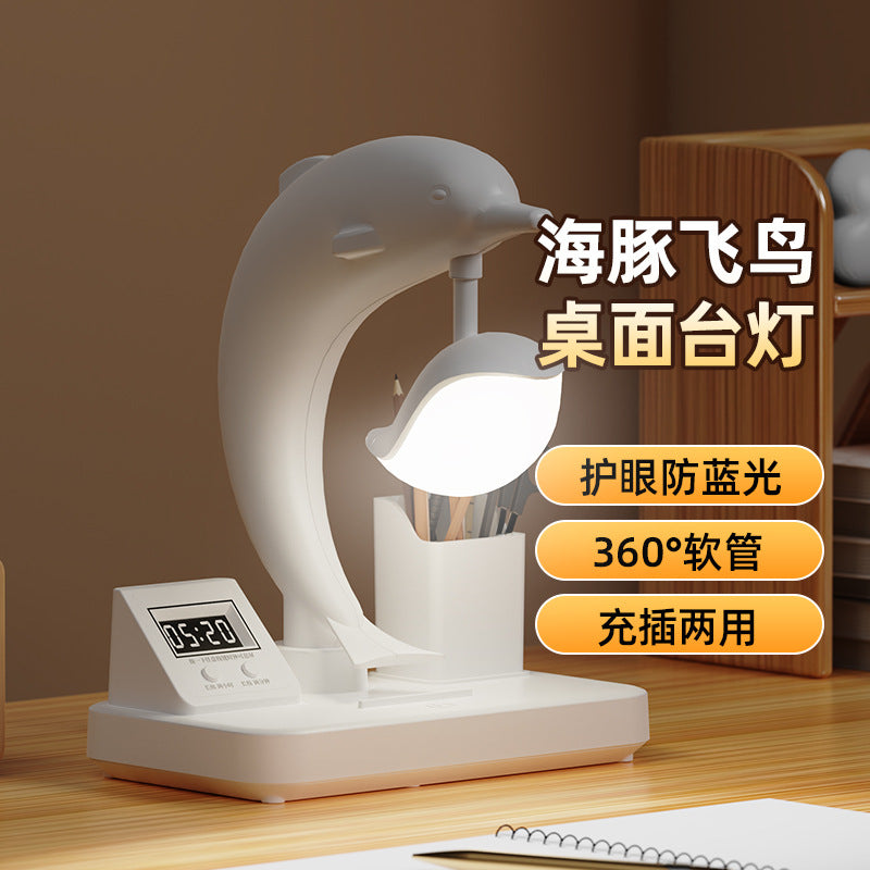 Eye-care led desk lamp - rechargeable smart student lamp with pen holder, digital display, and night light - perfect for dorms and kids' study desks