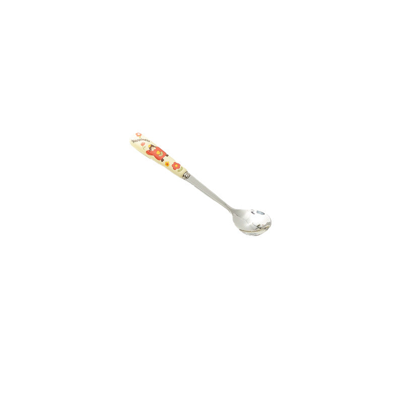 Cartoon girl ceramic handle high-temperature resistant anti-scald fork and spoon set, premium stainless steel cutlery, steak knife and fork