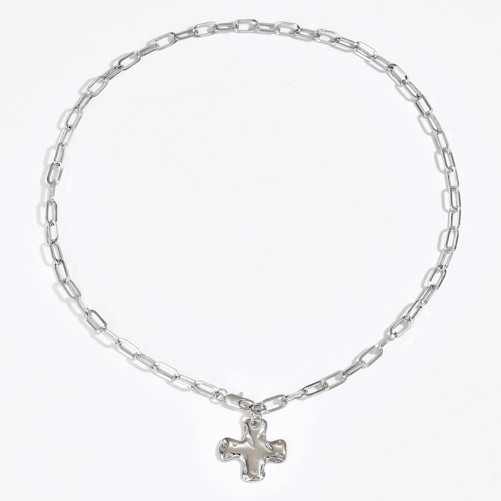 European and american cross-border casual hammered cross necklace niche style sense of design asymmetrical fashioneasiest for match collarbone chain necklace