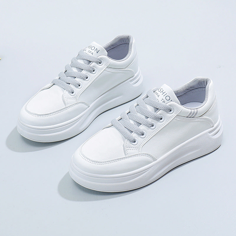 Women's shoes 2025 new spring autumthick sole leather surface platform shoes petiteseasiest for matchcasualeasiest for matchplatform shoes white shoes women