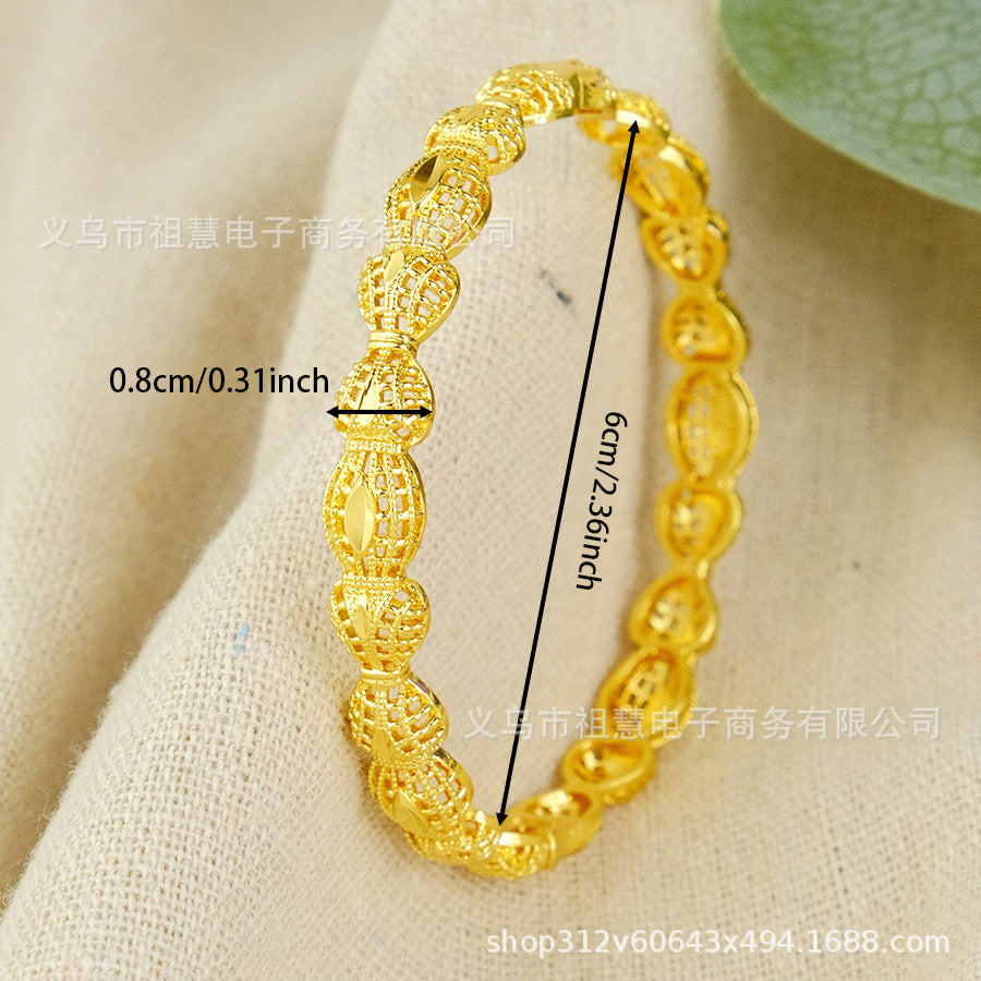 Dubai hollow-out women's luxury bangle, gold elegant ethiopian bridal wedding bracelet party gift