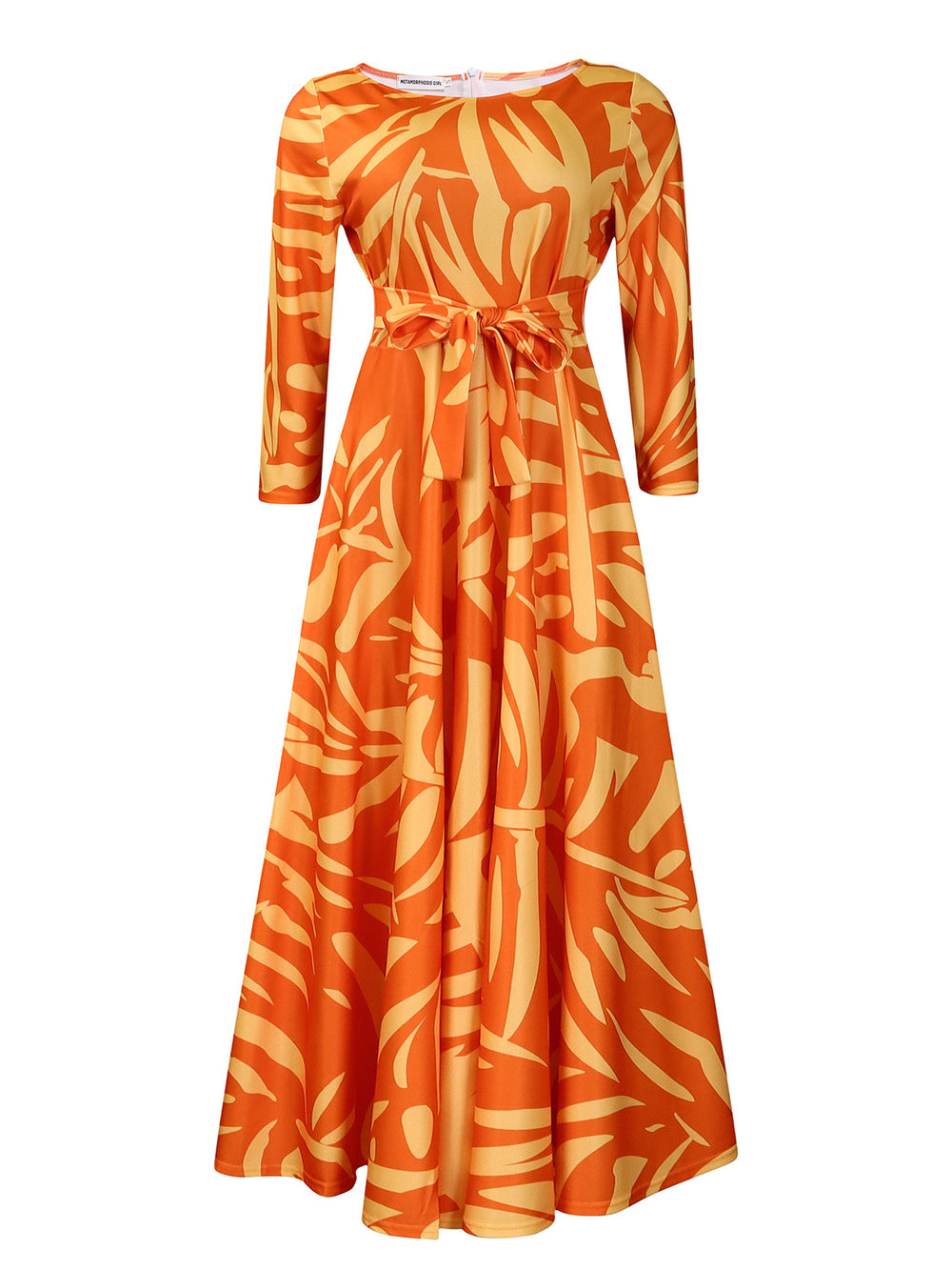 women's spring  new fashionable elegant tie-waist printed african plus size midi dress - export dress