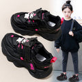 Durable girls' shoes: new  autumn/winter black kids' fleece-lined warm sneakers, girls' chunky sneakers, double-layer cotton shoes