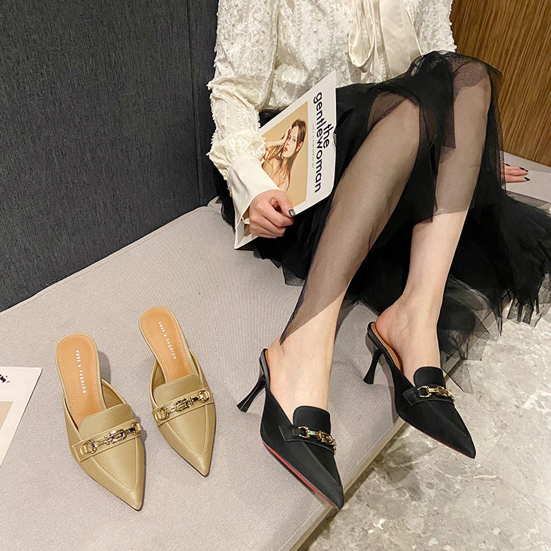 Summer  large size high heel bag head sandals women wear sexy pointed thin heel fashion fitting room half drag drive DNU