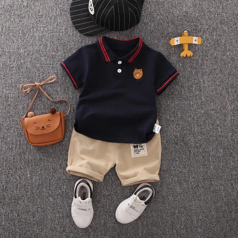 Kids' summer cotton linen short-sleeve set: boys' cartoon deer print shirt, korean style casual two-piece outfit - cross-border wholesale