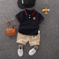 Kids' summer cotton linen short-sleeve set: boys' cartoon deer print shirt, korean style casual two-piece outfit - cross-border wholesale