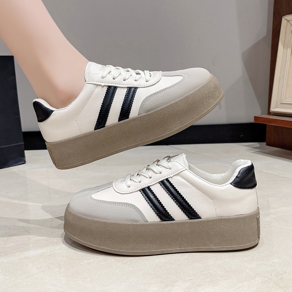Increased casual sneakers, platform shoes, tie backflats women's thick sole 2026 spring new arrival agander training shoes white shoes