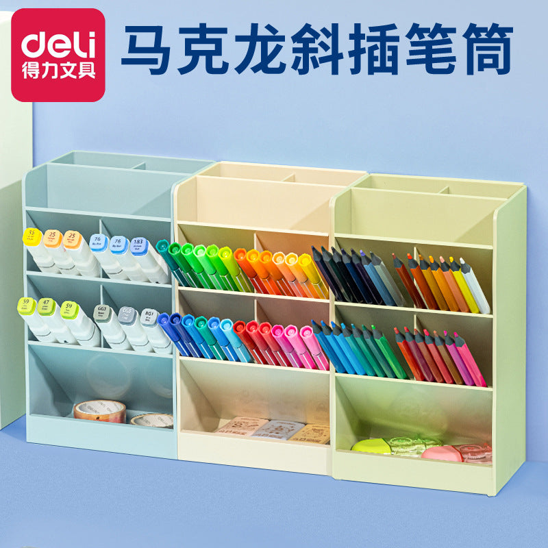 Deli oblique insert pen holder, new 5-grid creative student large-capacity stationery storage box, pencil eraser classification wholesale