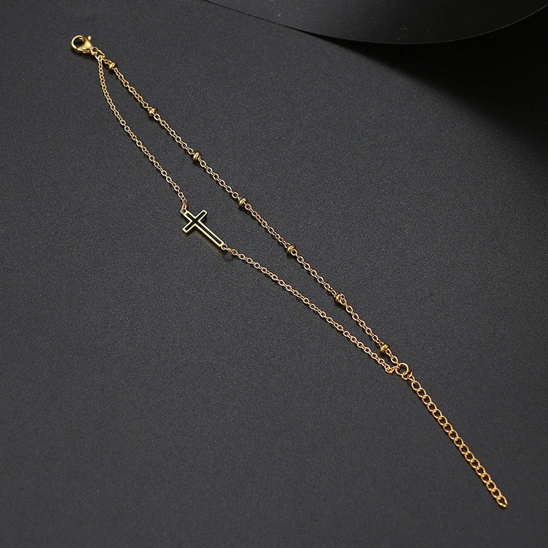 exquisite fashion stainless steel cut out cross double chain bracelet fashioncasualeleganteasiest for match bracelet