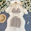 Beach vacation bikini set - women's versatile tassel halter top & knit midi skirt two-piece