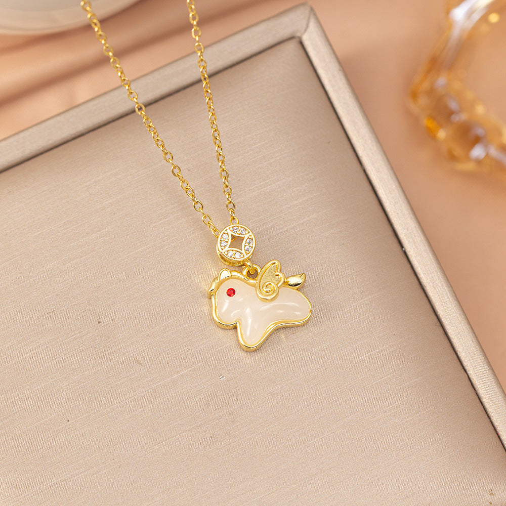 [titanium steel] make money immediately in the year of the horse, small and elegant, gorgeous full diamond necklace for women, versatile and elegant new clavicle chain