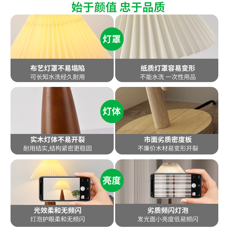 Table lamp solid wood medieval wabi wind bedroom bedside lamp retro Japanese-style homestay premium bedside table lamp E