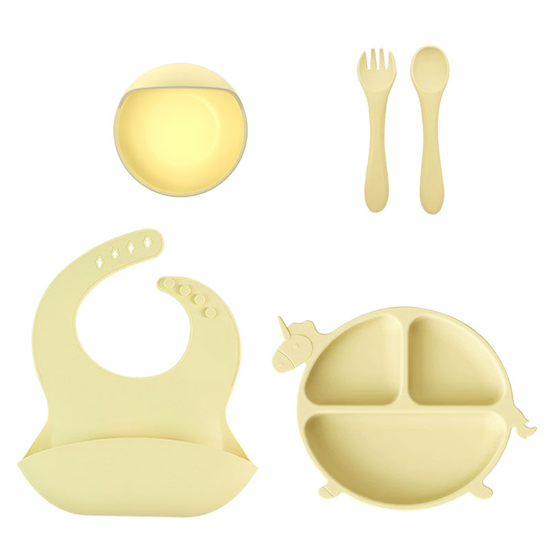 Cross-border food grade children's silicone plate set, silicone bowl, fork and spoon, baby complementary food bowl, feeding tableware six-piece set