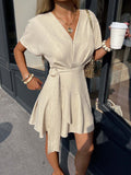 fashiongentle style v-neck dress waist slimming lookasymmetrical skirt nichesense of design short skirt