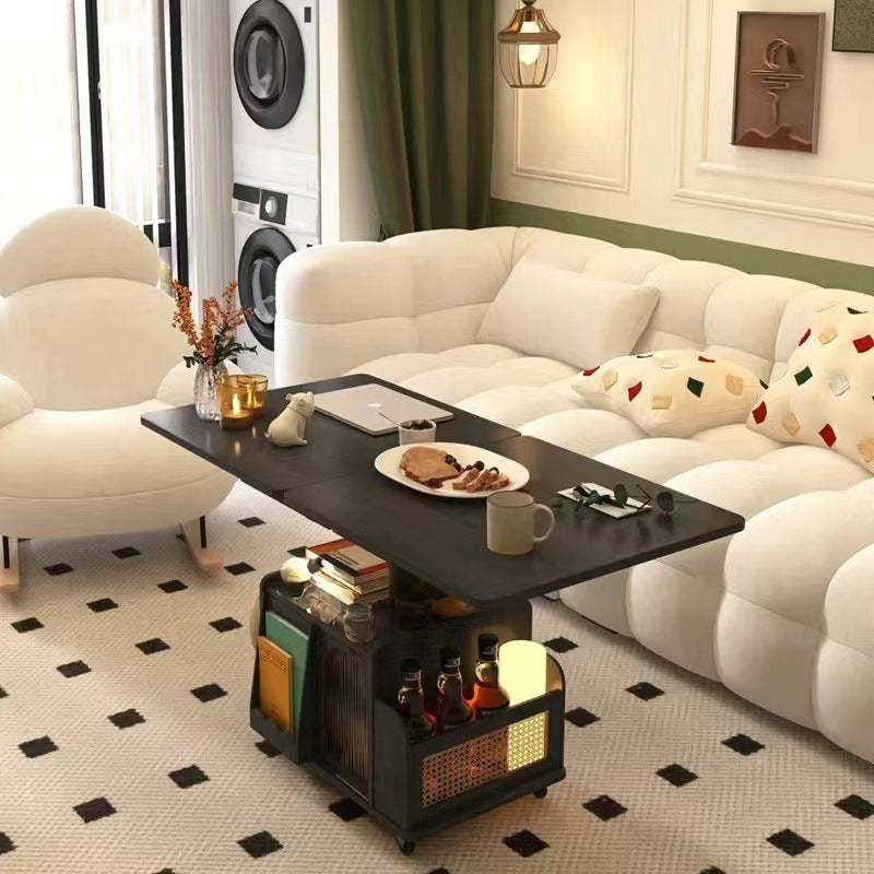 Solid wood modern adjustable height coffee table mobile cart folding dining table dual-purpose tea table multifunctional living room sofa side table