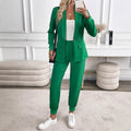 Amazon cross-border european and american women's solid color high-end blazer + elastic waist jogger pants fashionable professional suit set
