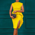 D246 in-stock   summer new arrival solid color ruched ruffle slit bodycon professional european and american style dress