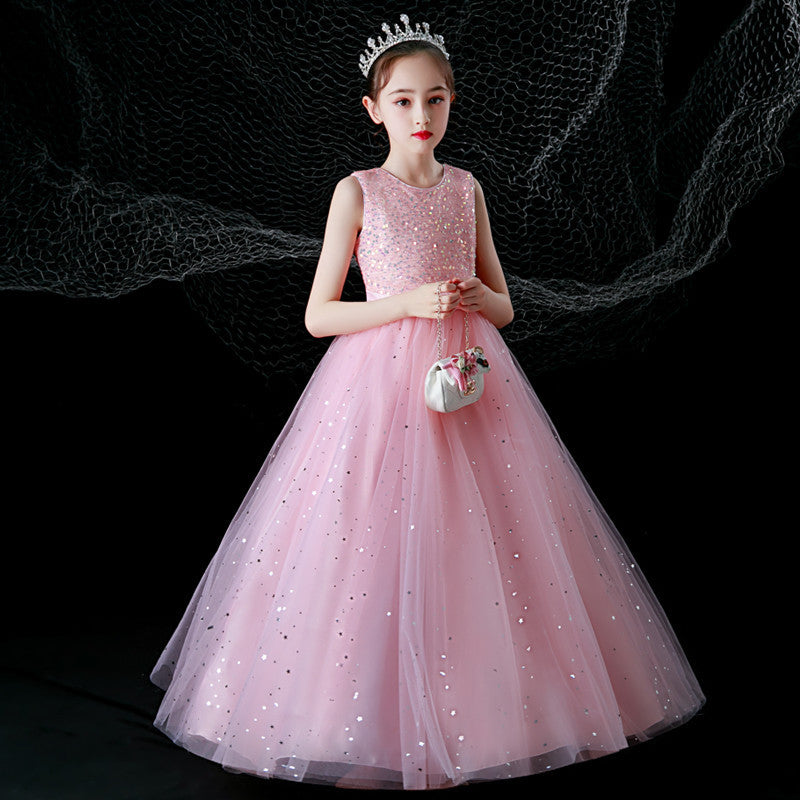 in stockkidslong wedding dress skirt puffy mesh princess skirt 3-15 years old children's clothing performance costume