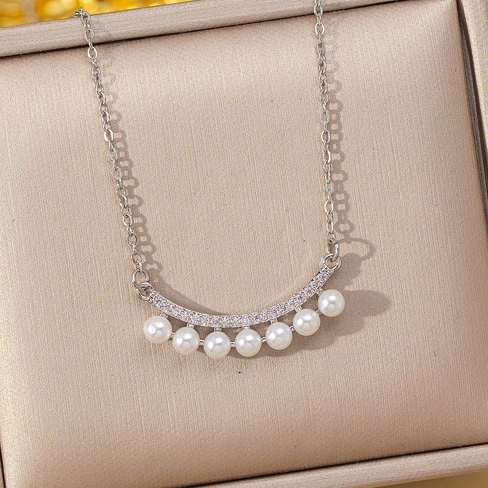 [copper inlaid with zirconium] new style micro-embedded diamond pearl titanium steel necklace for women, high-end, accessible luxury, versatile sweater chain jewelry